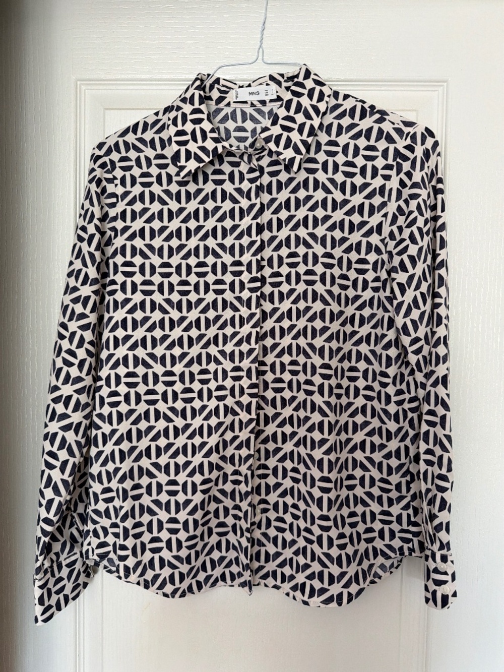 MNG (Mango) Button Down Shirt | Size S | Black White Geometric